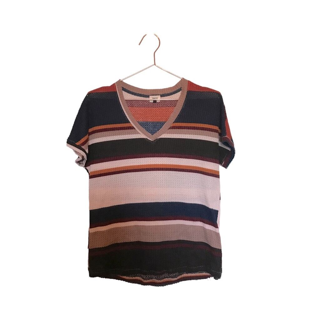 BKE V-Neck Striped Waffle Knit Shirt - Size XS